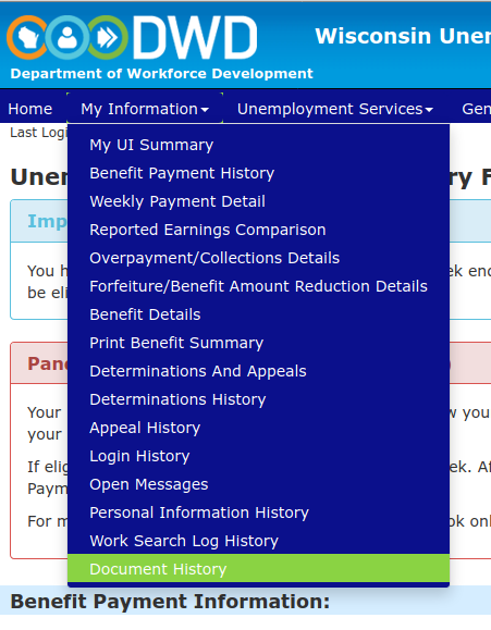 Document History menu