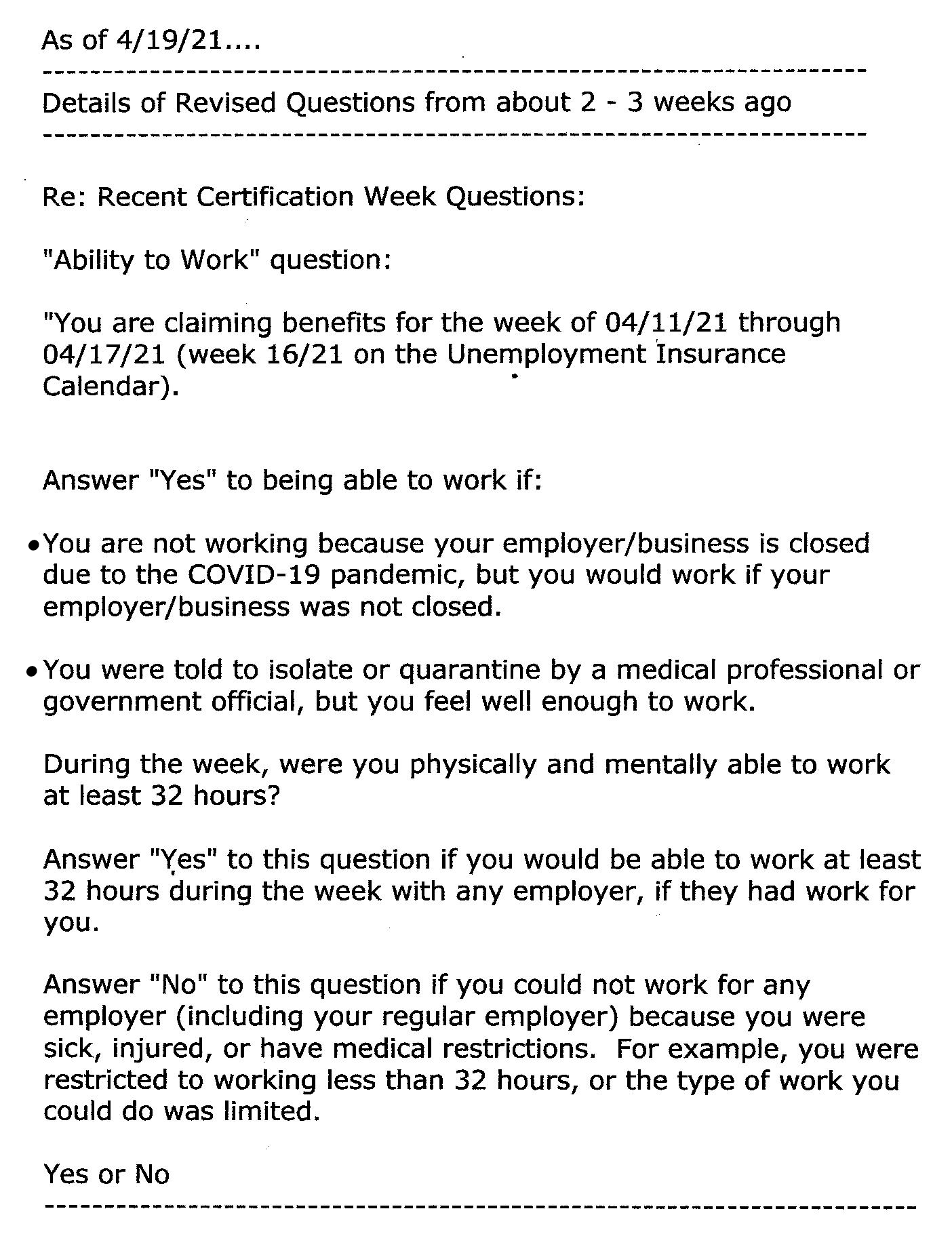 Ability to work question in April 2021