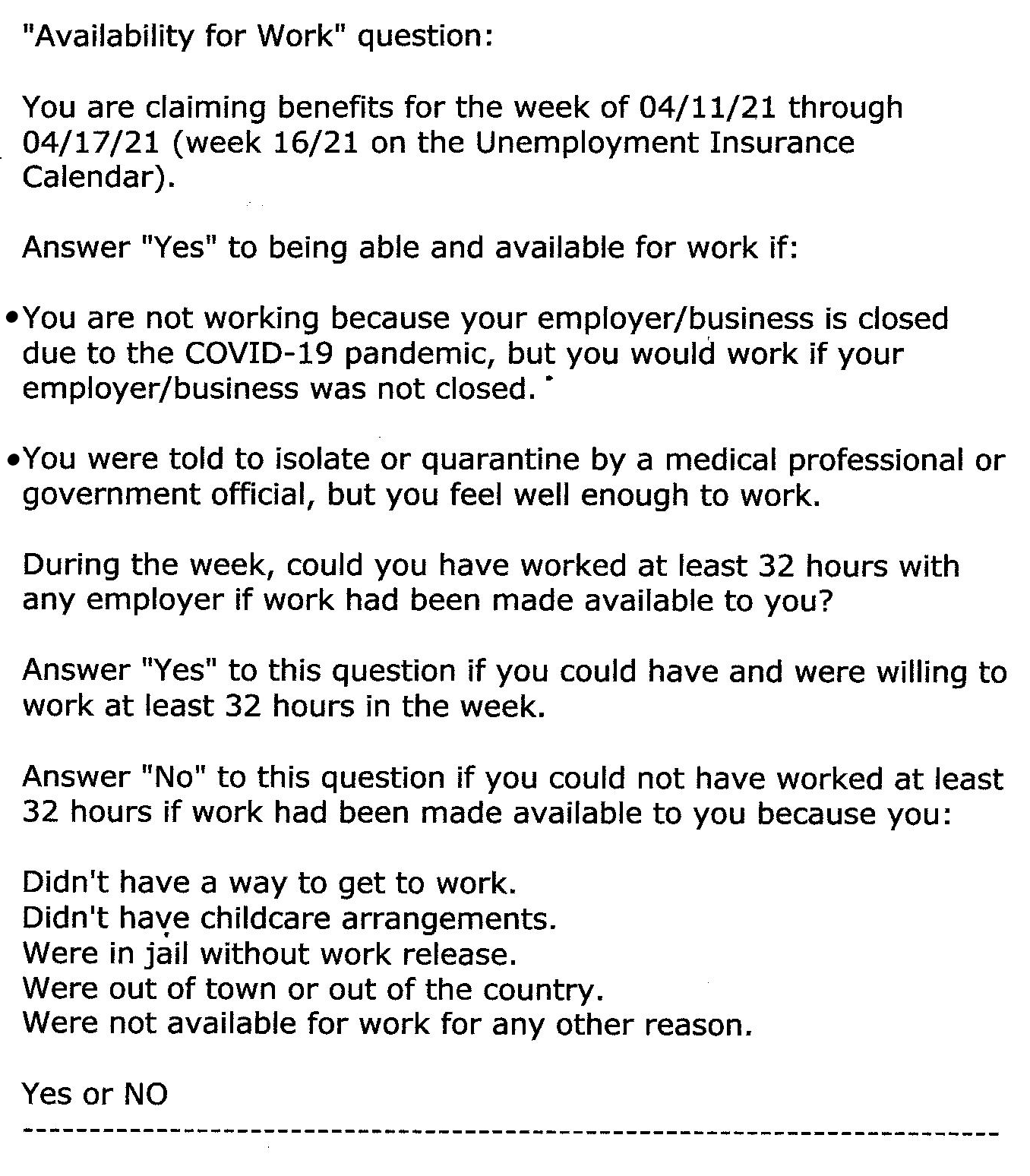 Work availability question in April 2021