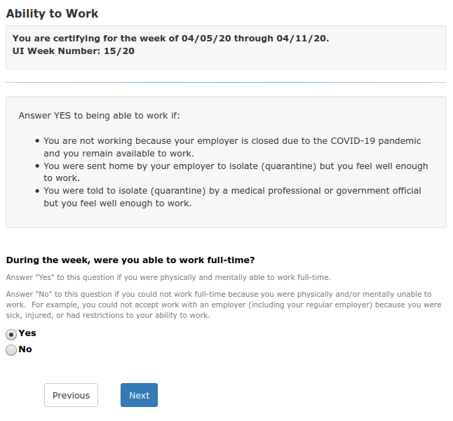 Ability to work question in July 2020