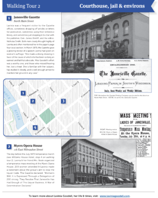 Two walking tours, in the footsteps of Lavinia Goodell, Wisconsin's first woman lawyer.