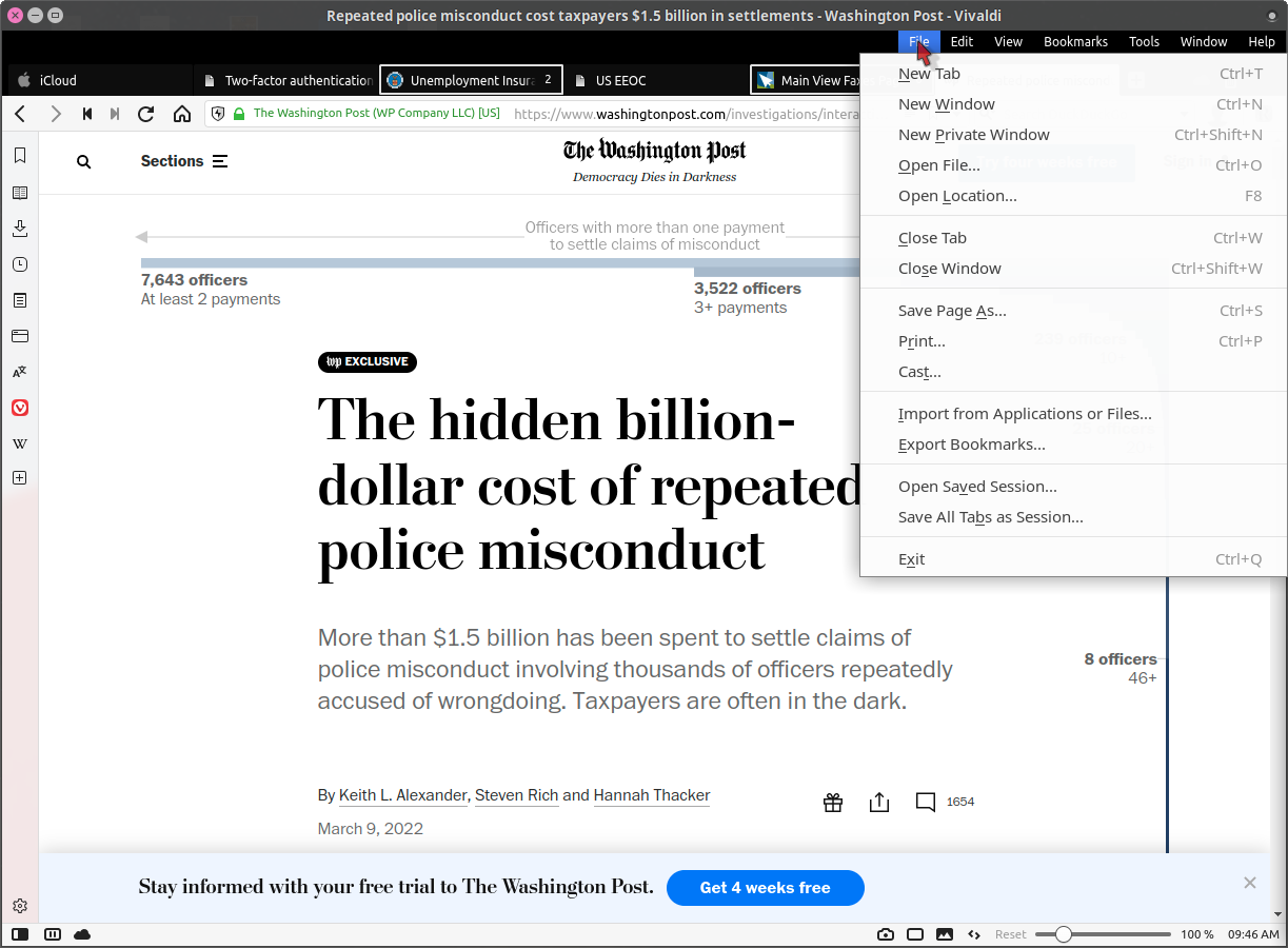 Vivaldi in Xubuntu with menu on right side of screen
