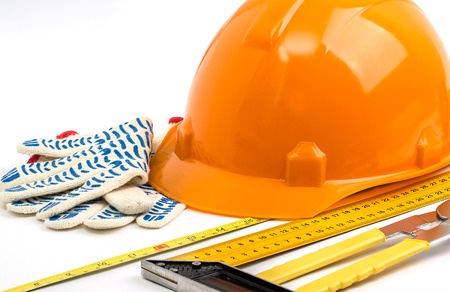 Construction hard hat and high-vis vest